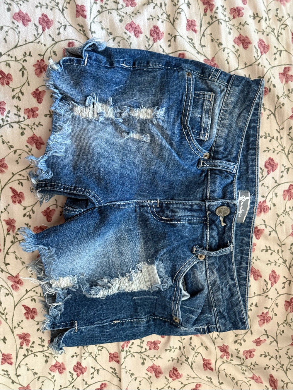 Soundgirl Distressed Denim Shorts in Blue Wash